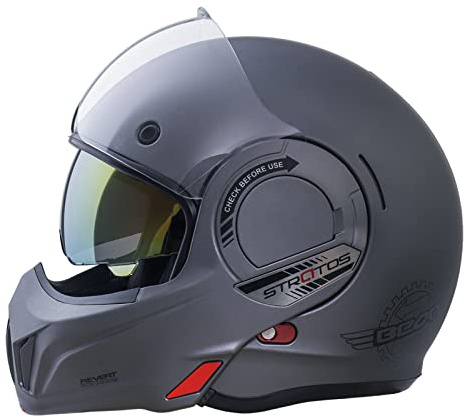 BEON Full Face Motorcycle Helmet DOT Approved, 180° Reversible Chin Guard Modular Pilot Helmet with Anti-Fog Dual Visors for Adult Men Women (Matte Titanium, X-Large)