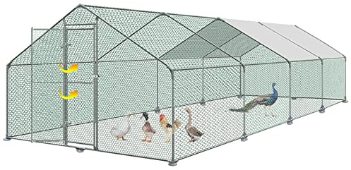 SUBTLETY 24㎡ Freilaufgehege Geflügelställe Verzinkter Stahl Geflügelkäfige 3x8x2m Freigehege Hühnerstall inkl. Tür & Riegel & PE Folie Außengehege Hühnerhaus für Hühner Enten Gänse & Anderes Geflügel