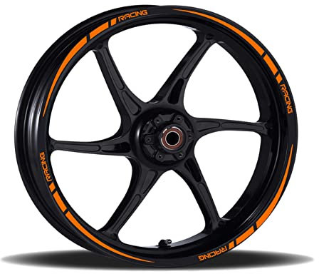 Adesivi Cerchioni Moto Set Completo per 2 Ruote 17 Pollici Strisce Cerchi Custom Vari Colori universale Mod.2 cod.RT002 (035 ARANCIONE)