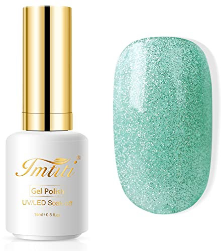 Blue Green Gel Nail Polish, Imtiti 1 Pcs 15ml Glitter Aquamarine Color Soak Off LED Long-Lasting Nail Gel Polish Nail Art Starter Manicure Salon DIY at Home, 0.5 Fluid Ounces