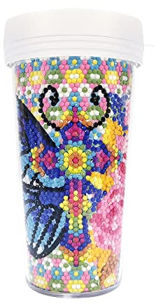 DairyDing 5D Flower Butterfly Diamond Painting Water Bottle DIY 16oz BPA Free Water Bottle and Diamond Art Leak Proof Coffee Tumbler Cup With Lid for Travel Women Friends Colleague Kids Gift Favor