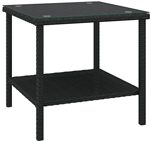 Makastle Poly-Rattan Gartentisch Kaffeetisch Terrassentisch Teetisch Gartenmöbel, Beistelltisch Couchtisch Balkontisch mit Ablage, für Indoors/Outdoors, Schwarz 45x45x45 cm