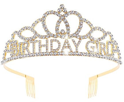 BIRTHDAY GIRL Tiara mit Kristall-Strasssteinen für Prinzessin, Königin, alles Gute zum Geburtstag, Partydekorationen, Kamm, Stirnband, Krone, Mädchen und Frauen,Karneval, Party