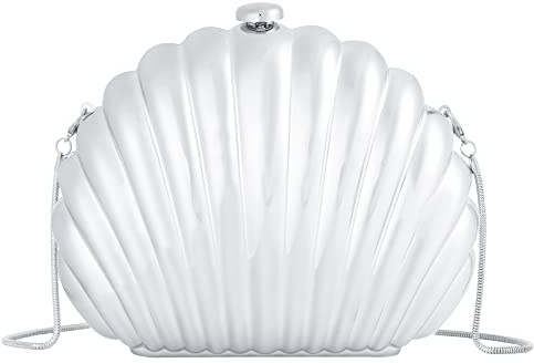 MEGAUK Damen Clutch Glitzer Muschel Abendtasche Glänzend Handtasche Strass Tasche mit Kette für Hochzeit Wedding Party