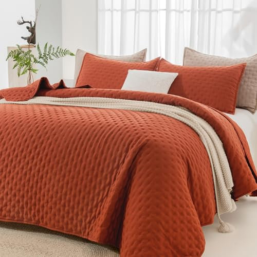 Andency Juego de Ropa de Cama Naranja Tostado tamaño California King (285 x 265 cm), Colcha Suave y Ligera, Colcha Bohemia de Verano Terracota para Todas Las Estaciones (1 edredón, 2 Fundas de