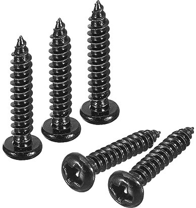 sourcing map 3mm x 16mm Phillips Pan Head Self-tapping Screw, 100pcs - 304 Stainless Steel Round Head Wood Screw Full Thread (Black)
