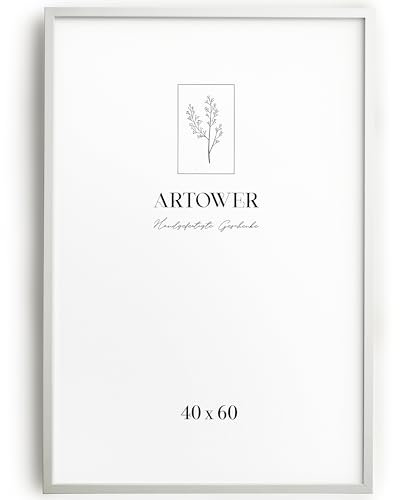 artower® Cadre Photo Bois Blanc 40x60cm | Cadre avec Verre Acrylique Transparent 40 x 60 cm | Grand Tableau 40x60 | Mural Salon, Chambre, Décoration Dessin, Diplôme ou Cadeau d’Anniversaire