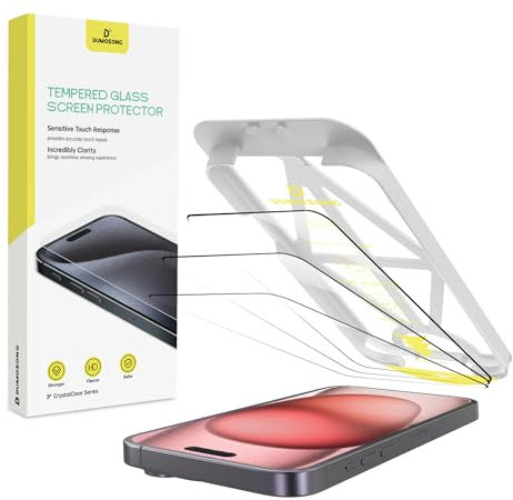 DUMOSONG 3 Pack for iPhone 15 Screen Protector, 6.1'' Case Friendly Tempered Glass Screen Protector for iPhone 15, Bubble Free Glass Protector iPhone 15 [Military-Grade Protection][Auto Alignment Kit]