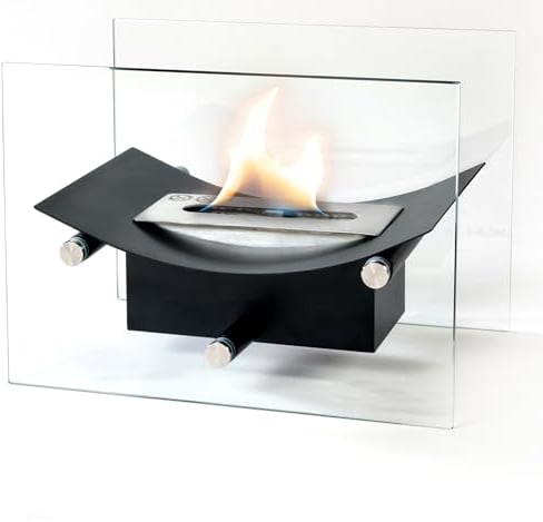 Ethanol-Kamin IMCENDIO Lili Home & Garden | 35 x 25 x 23,5 cm 5,5 Kg | Freistehender Bio-Ethanol Kamin| Schwarz | Ethanol-Kamin Indoor und-Outdoor | Brenndauer 3 Studen | Tischkamin mit 0,5L Brenner