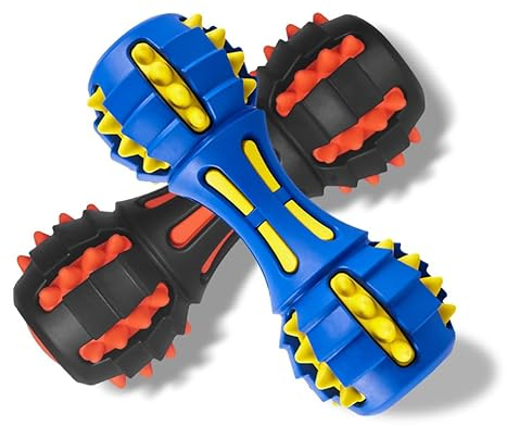 AUSCAT 2 STK. Hundespielzeug, Kauspielzeug Hund Naturkautschuk, Hundespielzeug Quietschend für Mittlere & Große Hunde, Hantel-Form, Blau und Schwarz