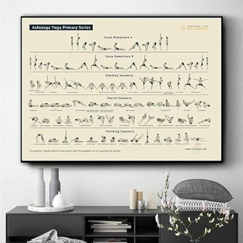 ORCOW Yoga Ashtanga Primary Series Poster und Drucke, Wandkunst, dekoratives Bild, Leinwandgemälde, Poster, für Wohnzimmer, Zuhause, Fitnessstudio, Fitness, Dekor, Bilder, Drucke, Tattoos, 50 x 70 cm