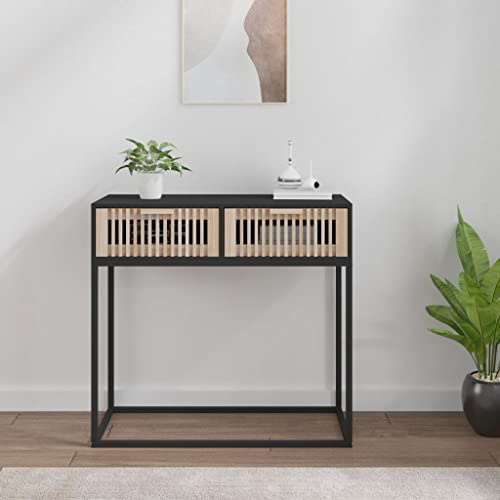 QZZCED Table basse pour chambre à coucher, d'appoint, console - En bois et fer - Noir - 80 x 30 x 75 cm - Pour salon, chambre à coucher, bureau