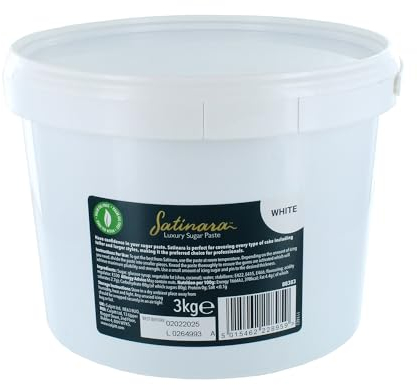 Satinara Luxury White Sugar Paste for Cakes and Bakes, Palm Oil Free, White Fondant Icing For Cake Covering – 3kg