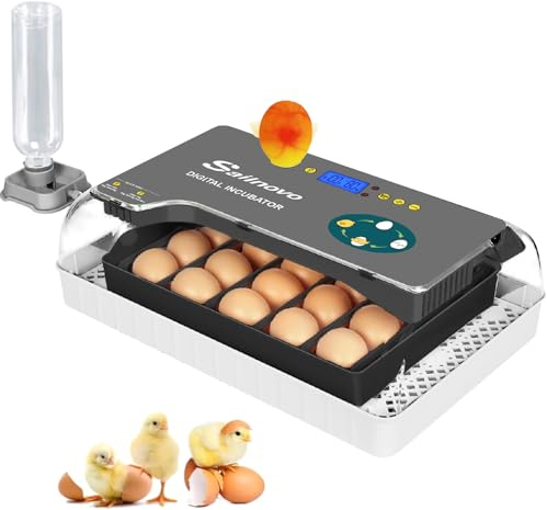 Sailnovo-20 Brutautomat für Hühner, Andere Vögel + 20 Eier + Brutautomat vollautomatisch + Temperaturkontrolle + Feuchtigkeitsanzeige + Externer Wasserzugabe- Schwarz