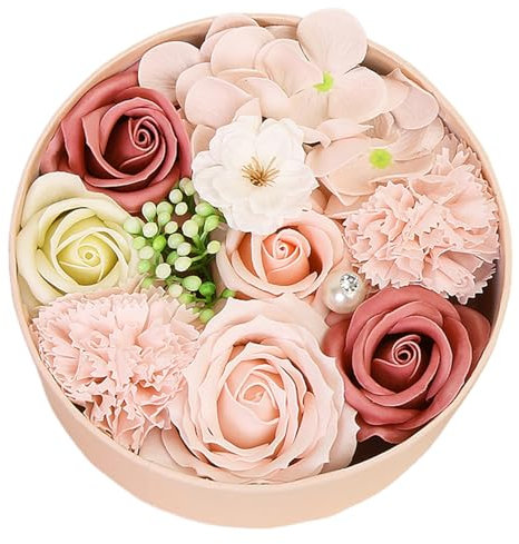 Yililay Soap Flowers Gift Box Romantic Roses Soap Flowers Box with Greeting Card Round Bath Flowers Box Beautiful Gift for Women Valentines Anniversary Day StyleA, Flower Box
