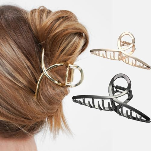 2 Stück Haar Klammern, Rutschfeste Haarklammern, Große Haarklammern aus Metall, Vintage Shark Claw Clips, Krallenclips, Vintage Haarnadel, Geeignet für Frauen und Mädchen