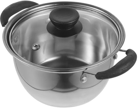 PRETYZOOM Stockpot with Glass Lid, 16cm Stainless Steel Soup Pot Cooking Pot Sauce Pot Cookware with Dual Handle for Chili, Pasta, Curries, Stews Silver