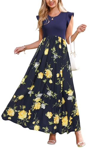 OUGES Women Summer Maternity Dresses Sleeveless Maxi Nursing Dress Breastfeeding with Pockets-S