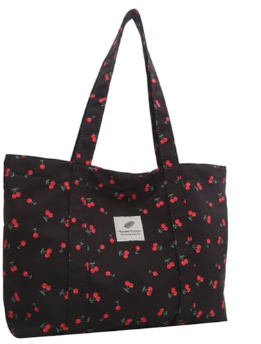 ASIEIT Einkaufstasche mit süßem Kirsch-Erdbeer-Druck, großes Fassungsvermögen, ästhetische Handtasche, Nylon-Schultertasche, Einkaufstasche for Damen (Stil 1)