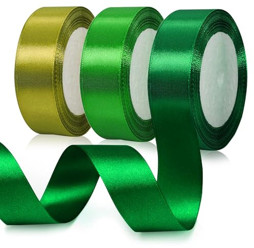 winbest 3-in-1 Geschenkband - 66m Satinband, 20mm Breit, in Dunkelgrün, Olivgrün und Grün für Dekoration und Geschenkverpackungen