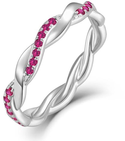 YL Unendlichkeit Damen Ringe 925 Sterling Silber Rubin Stapelbare Ring Eternity Ewigkeitring Schmuck Geschenke für Damen Mutter Freundin,Größe52