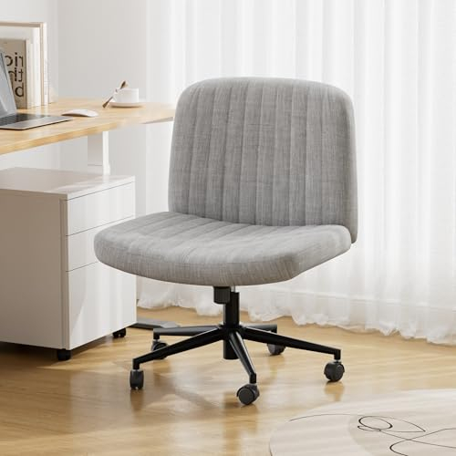 APICIZON Bürostuhl ohne Armlehnen, Lesesessel mit Breitem Sitz, Höhenverstellbar Drehstuhl mit Rollen, Schreibtischstuhl mit Stoffpolsterung, Bürostuhl Grau für Haus, Büro Schlafzimmer