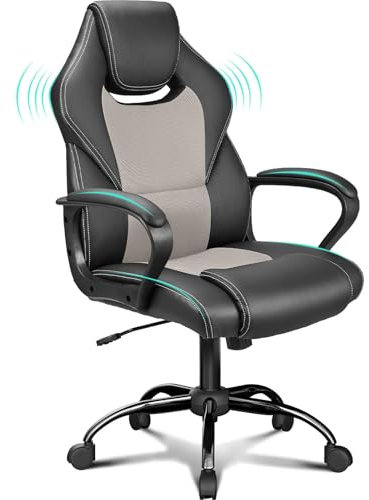 BASETBL Office Chair, Racing Style Ergonomic Executive Swivel Chairs for Home Gaming Business, Lumbar Support PU Leather Adjustable Height Robust Comfy Chair Easy to Assemble (Gray)