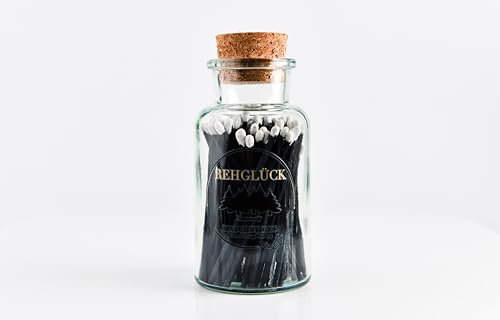 REHGLÜCK Schwarzwald klassische Apothekerflaschen mit schwarzen Streichhölzern in 6 Varianten (Streichholzkopffarbe: weiß)