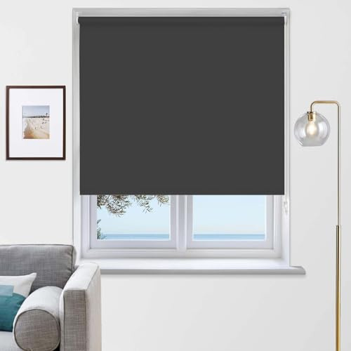 Rehan & Co Blackout Fabric Roller Blinds Grey Blind (60W X 165H cm) | Thermal Insulated Blackout Blinds Easy Fit Child Safe Trimmable UV Protection Home Office Window Blinds