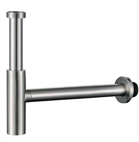 RANDOM Brass Round Bottle P Trap 1-1/4,Adjustable Basin Sink Waste Drain P-Trap Kit,Brushed Nickel P Trap Sink Trap Flexible P Trap.RD-83088BN