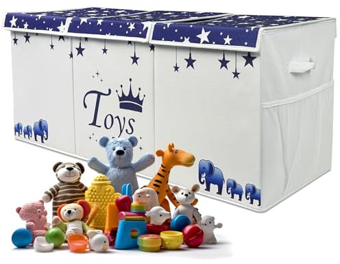 Extra große Spielzeugkiste – große Spielzeugkiste, zusammenklappbare stabile Aufbewahrungsbehälter mit Deckel (Prinzenschatzkiste)