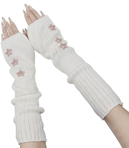 YAMEIZE Y2K Fingerless Star Printed Knitted - Arm Warmers Gloves for Women Men Autumn Winter Warm Arm Star Pattern Gloves Clothes Outdoor