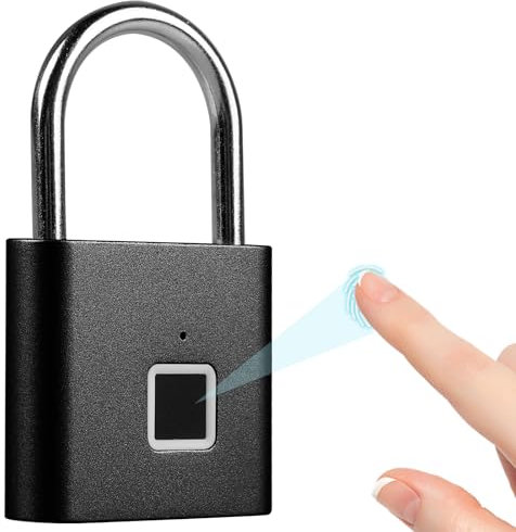 Vorhängeschloss Fingerabdruck, Schloss mit Fingerabdruck, Wetterfest, USB-Aufladung Fingerabdruck Schloss, Vorhängeschloss mit Fingerabdruck für Fitnessstudio, Gepäck, Lagerhäuser, Spind (Schwarz)