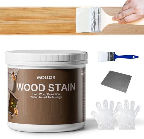 MOLLOR Holzbeize & Holzfarbe Wasserbasis 500g, 2-in-1 Färbung&Versiegelung, ohne Grundierung/Decklack, schnelltrocknend geruchsarm ungiftig Innen-/Außenmöbel (Transparent mit Werkzeugen)