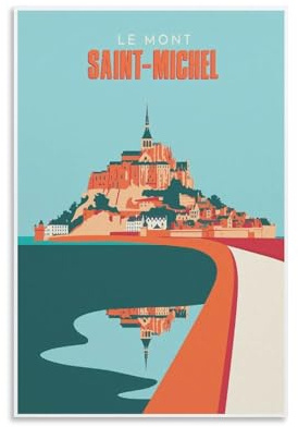 YQCQCS Mont Saint-Michel Frankreich, Vintage-Reiseposter, Leinwand, Kunstposter, Bild, Wanddekoration, Malerei, Poster, dekorative Poster