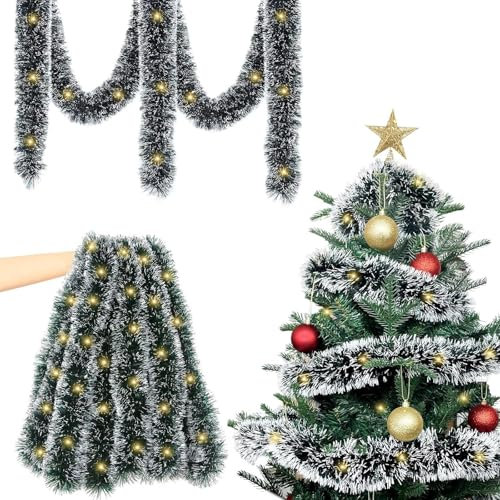 VIKY LED Weihnachtsgirlande mit Beleuchtung,3 STK 2M Weihnachten Deko Tannengirland Girlande Outdoor,Warmweiß Tannengirlande Weihnachtsdeko,Christmas Garland für Tür,Wand,Fenster,Weihnachtsbaum Deko