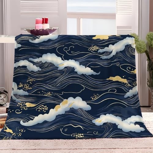 Kuscheldecke Flauschig 180x200 cm Weiche Warme Decke Japanischer Wellendruck Microfaser Tagesdecke Fleecedecke als Decke Sofa, Wohndecke oder Couchdecke überwurf