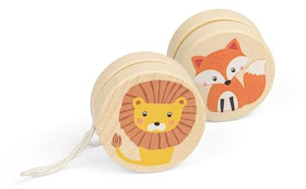 Bigjigs Toys Wildlife Yo-Yos, Fox & Lion 2 Piece Wooden Yo-Yo Set