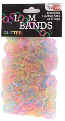 LND Gifts Loom Bands Kit, Replacement Loom Bands Refil 600 Bands in Glittery Pink, Purple, Blue, Yellow and Orange with Knotting Hook, 24 S Clips for Loom Bands Loom Band Kit Bracelet Making Kit