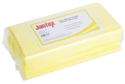 Jantex Non-Woven Cleaning Cloths 600x300mm (Pack of 50), Yellow | Absorbent all-purpose wipes offer excellent spill pickup and general surface cleaning in demanding commercial kitchens.