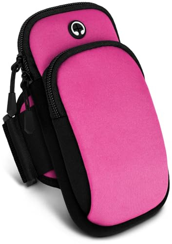 ONEFLOW Premium Sportarmband Handy Armband zum Joggen kompatibel mit Samsung Galaxy S25 Ultra | Lauftasche Smartphone Armtasche weich, 2 Fächer - Sport Handyhalterung Arm, Pink