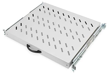 Koscom Connect Fachboden ausziehbar für Netzwerkschrank 19 Zoll | Server Rack Ablagefach 483 x 365 x 45 mm | Ausziehboden zum Festeinbau ab 450 mm Tiefe | Lochblech (Grau (RAL 7035))