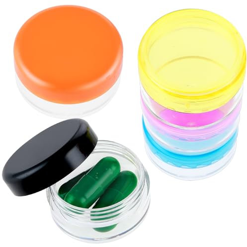 Dimeho Lot de 5 mini boîtes à pilules portables sans BPA - Petite boîte de rangement pour médicaments - Transparent - Noir