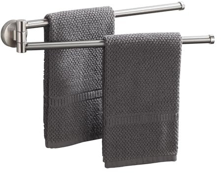 BGL Drehbarer Handtuchhalter für Badezimmer, gebürstetes Nickel, ausschwenkbar, doppelte Handtuchstange, 2-armig, Küche, Wandmontage, Handtuchhalter für Badezimmer-Organizer