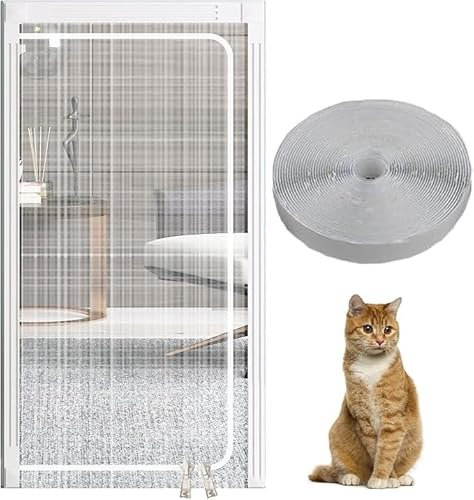 Xinyilau Cat Screen Door, Cat Heavy Duty Mesh Screen Door Stop Cat Running Out, Pets Proof Zipper Closure, Screen Door Easy Install Thickened for Living Room Bedroom(150x220cm)