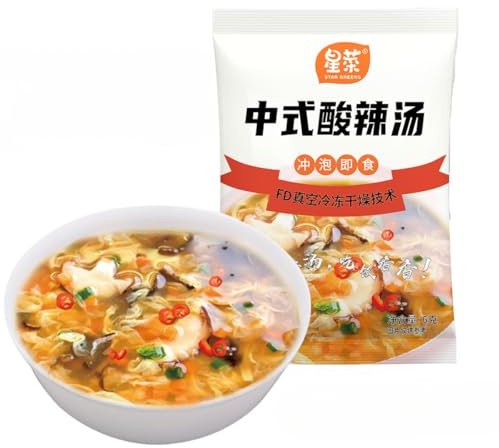 Freeze-dried vegetable soup,Hot and sour soup,Healthy nutrition breakfast,Fresh Mushrooms wakame,Instant Meals,Side dishes,Vegan,miso soup,Chinese snack gif (Hot and sour soup,24packs)