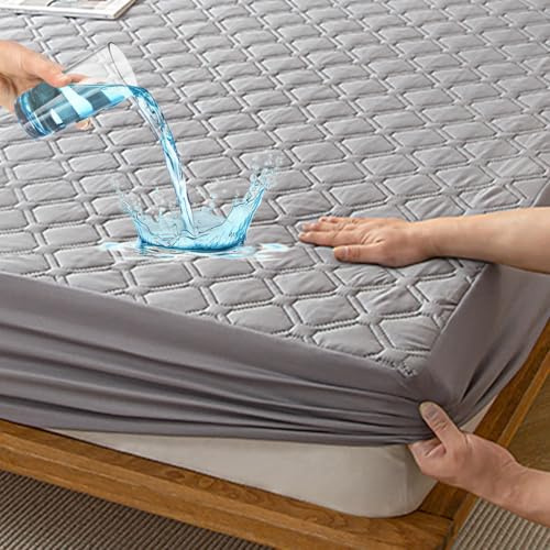 HIGHDI Matratzenschoner Wasserdicht 140 X 200 cm, Grau Gestepptes Topper Matratzenauflage, Waschbar, Atmungsaktive Matratzenbezug (Dehnbar Auf 27 cm)