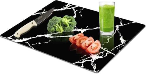 Yuzeyurun Schneidebrett Glas Marmor Optik 40x30 cm – Design Glasschneidebrett aus gehärtetem Sicherheitsglas – Hitzebeständige Herdabdeckplatte – Rutschfest, Kratzfest & Hygienisch