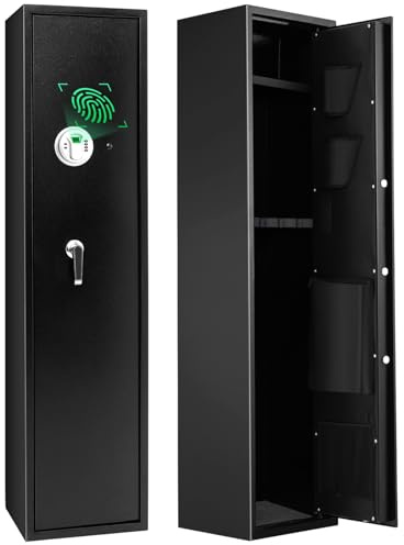 HOMFME 5 Gun Cabinet, Security Lockable Shotgun Rifle Safe Box with Digital Keypad, Emergency Keys, Alarm System, Electronic Pistols Shotgun Safe Cabinets for Home Office (with Fingerprint Opening)