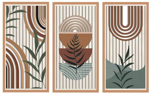 Sasiil 3 Piece Wooden Wall Art Set, Boho Wall Decor, Minimalist Home Wall Hanging Ornaments, Lightweight Hollow Geometric Sculpture for Living Room, Hallway, Bedroom Decor, Housewarming Gift
